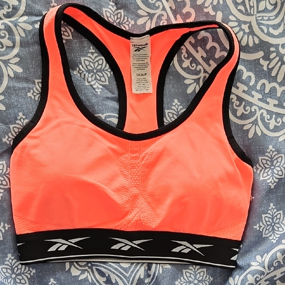 Reebok Orange and Black Sports Bra Racerback Design